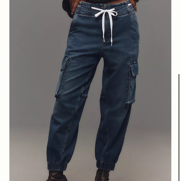 Anthropologie Pilcro High Rise Cargo Jogger Denim Knit Stretchy Jeans Smal - Picture 2 of 12